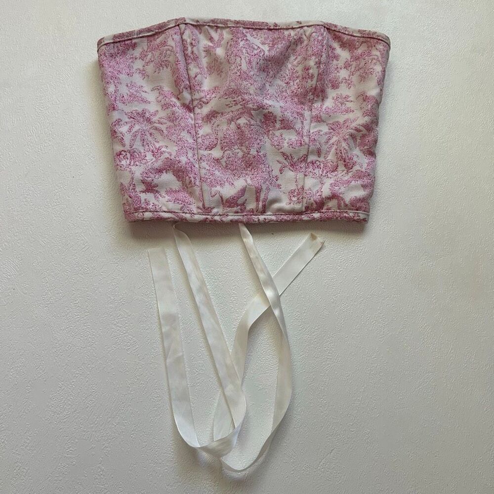 Tic Toc Los Angeles Pink Toile Corset Top Size S Lace-Up Bustier